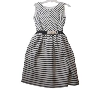 Bea & Dot ModCloth Black‎ White Rope Stripe Nautical Fit Flare Dress Large
